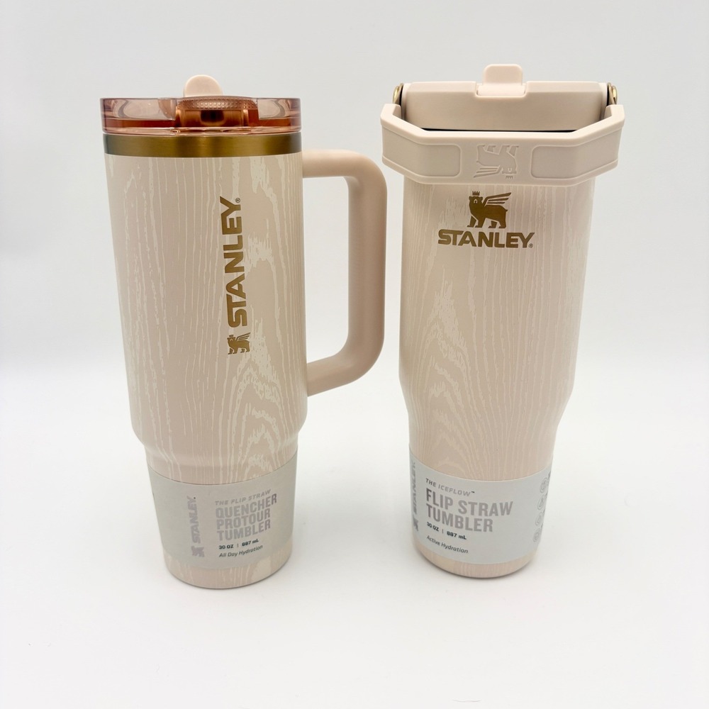 Stanley 30oz Quencher & IceFlow Flip Straw Tumbler Set Birch Woodgrain Gold